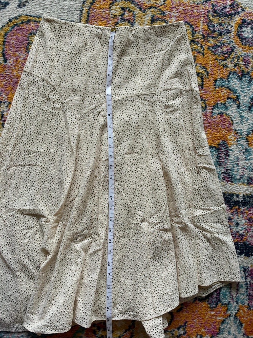 Theory Cream Midi Skirt with Subtle Eyelet Texture - Picture 5 of 5